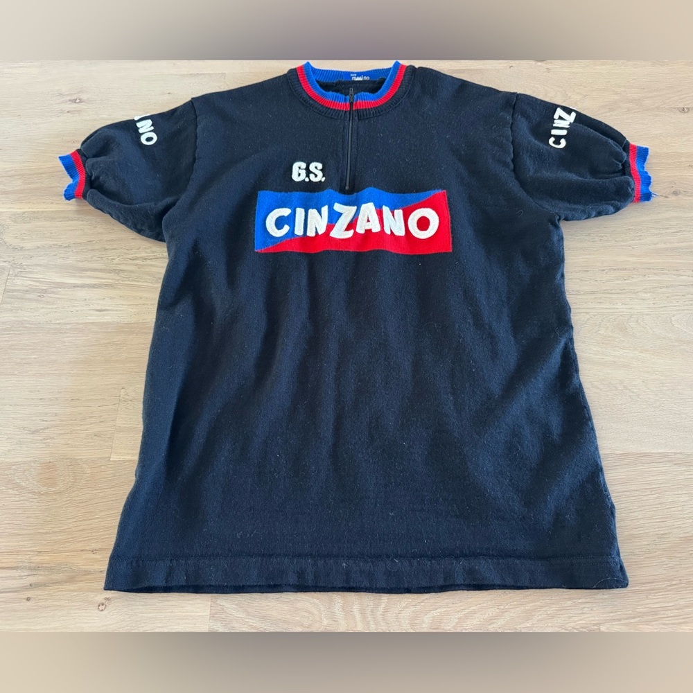 Vintage Cinzano Wool Cycling Jersey GS Zano Merino Wool Size XXL
